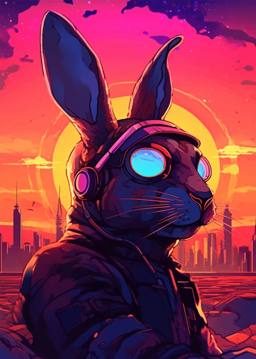 Retro Game Background Rabbit 'Rabbit Bunny Retro Sunset' Poster, picture, metal print, paint by ...