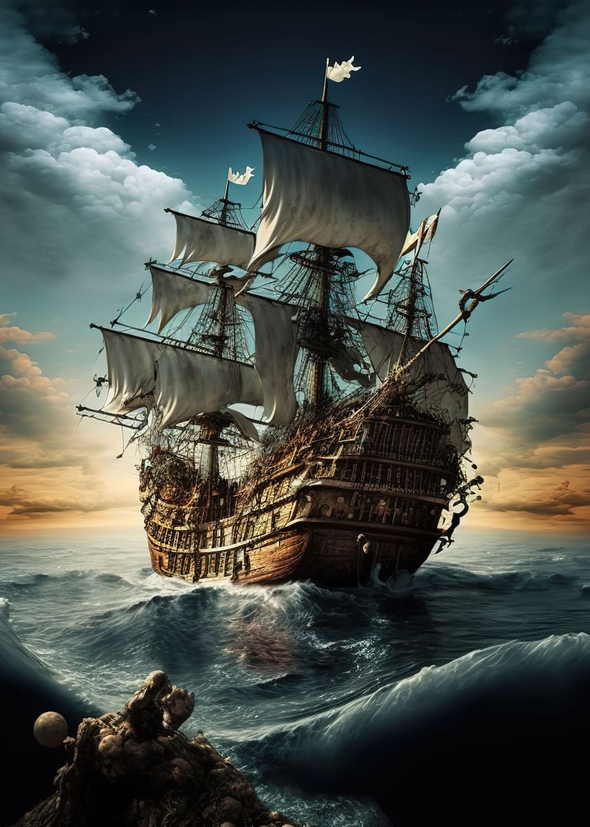 'pirate ship ' Poster, picture, metal print, paint by MAD SPACE | Displate