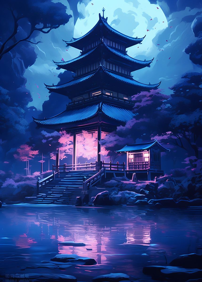 'Japan House by the Lake' Poster by Neugebauer | Displate