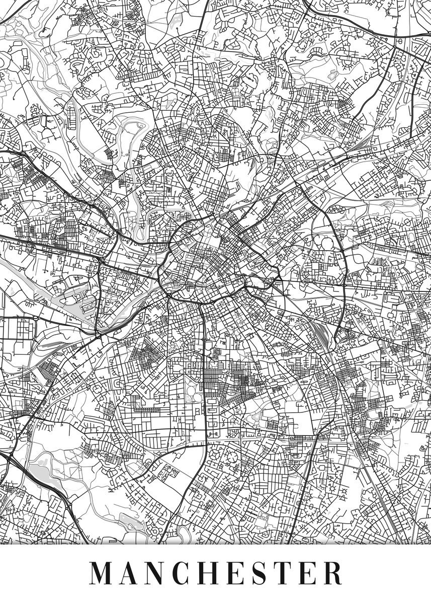 'Manchester White Map' Poster, picture, metal print, paint by dkDesign