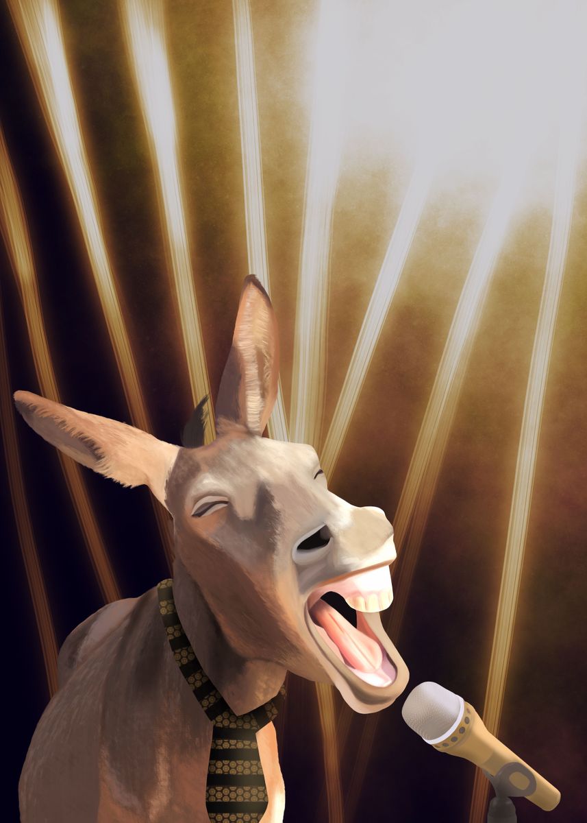 'Nostalgic Singing Donkey' Poster, picture, metal print, paint by