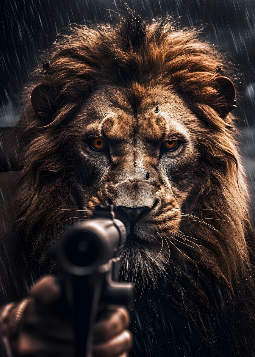 'angry lion with gun art' Poster by MK studio Displate