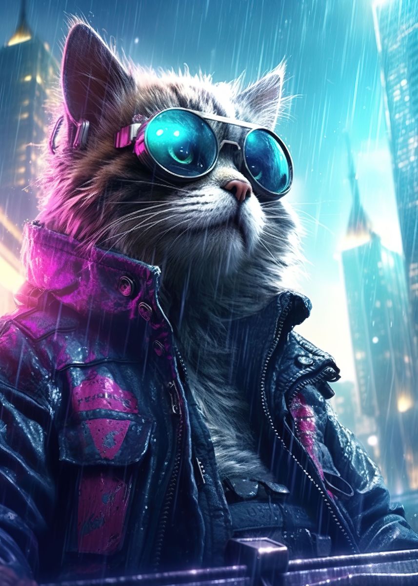 'Cyberpunk cat sunglasses' Poster by Powerful Words | Displate