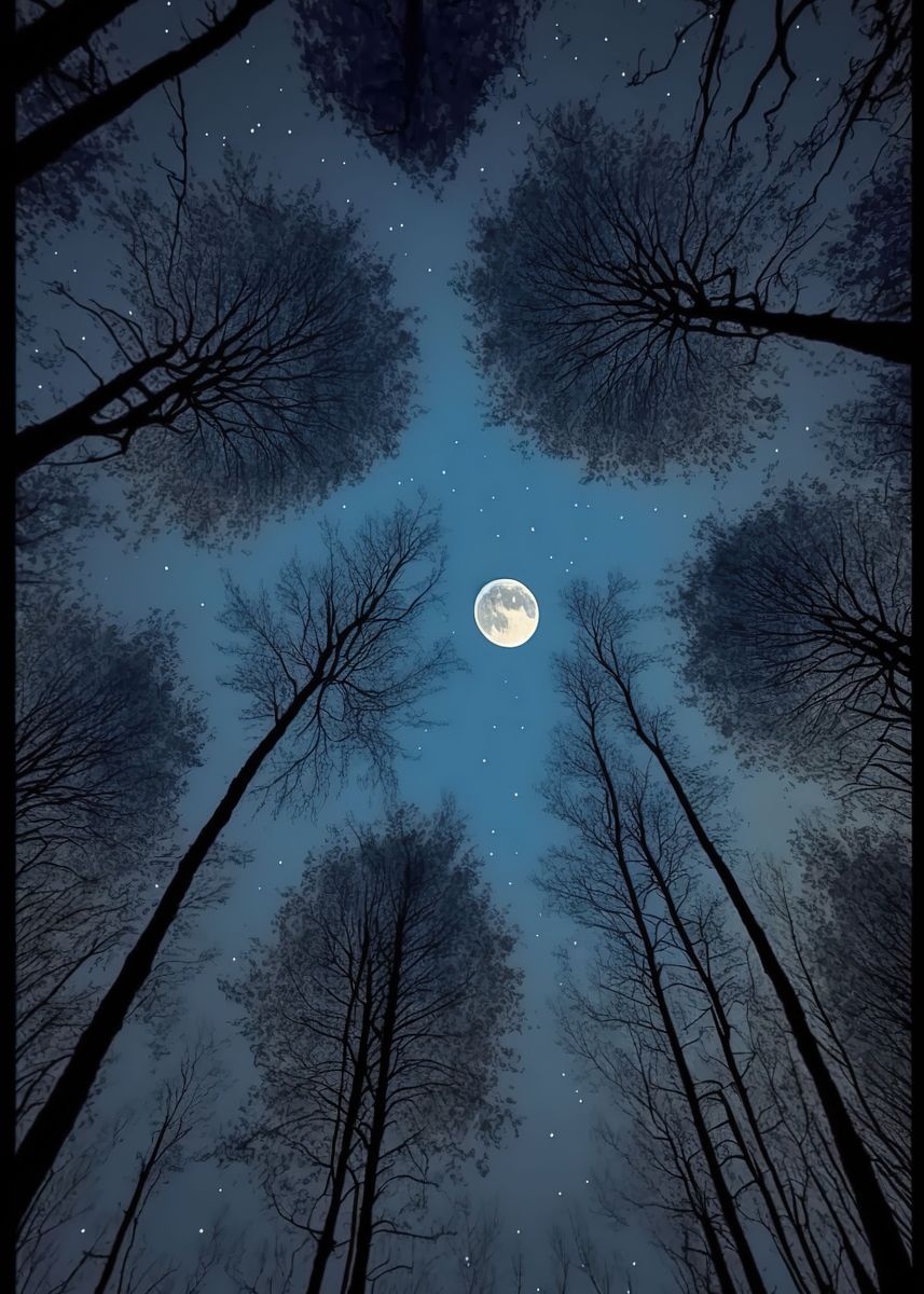 'Silhouette Tree and Moon ' Poster, picture, metal print, paint by ...