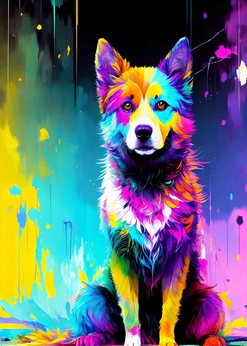 abstract-colorful-dog-poster-picture-metal-print-paint-by
