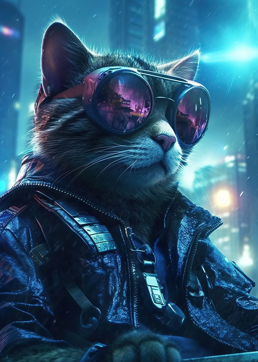 'Cyberpunk cat' Poster, picture, metal print, paint by Powerful Words ...