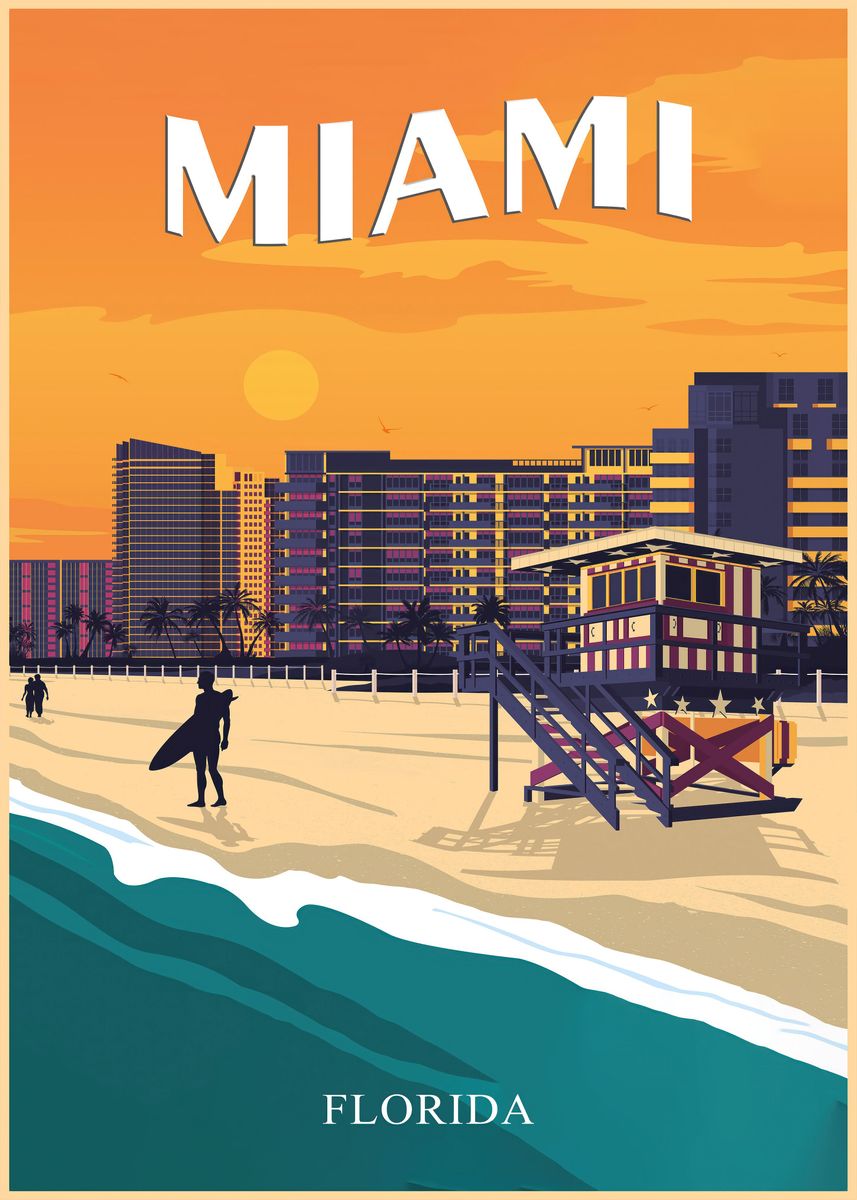 'MIAMI florida USA Travel' Poster, picture, metal print, paint by gani ...