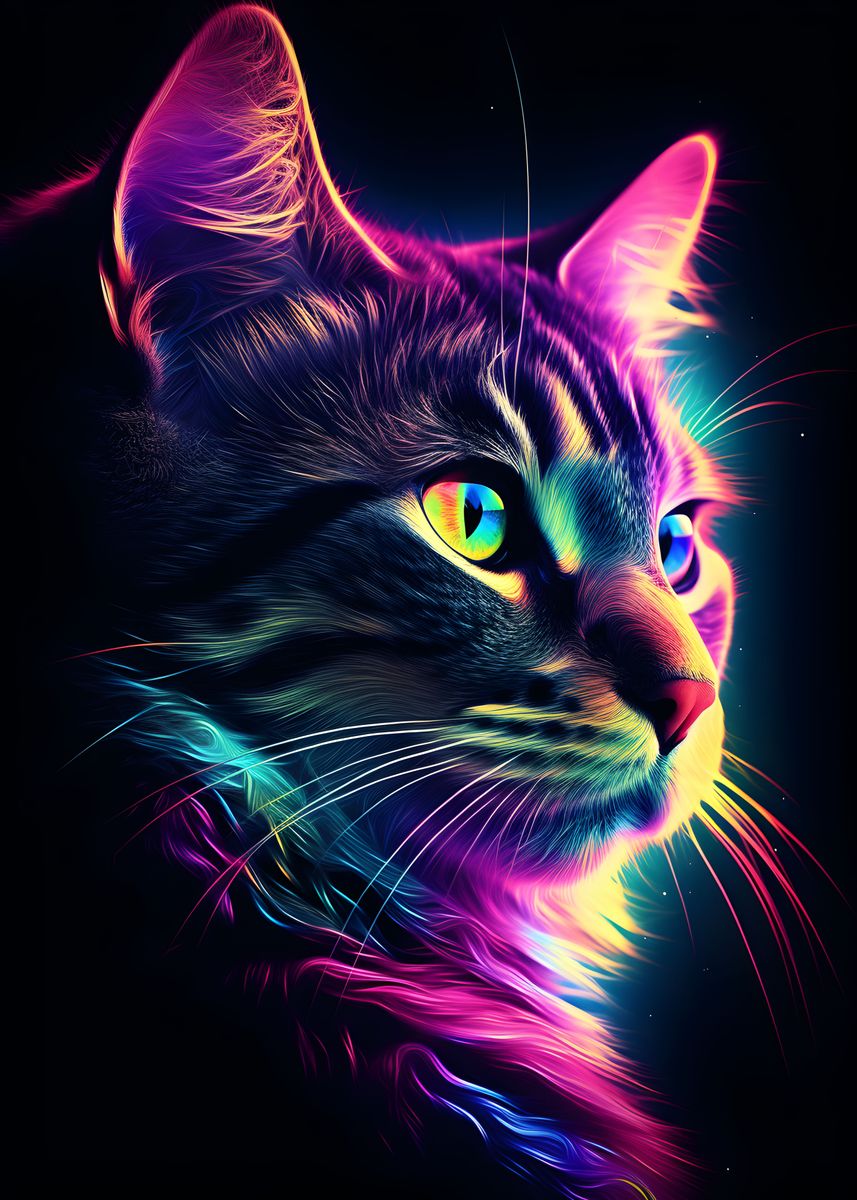 'Neon Cat' Poster by Makadur Displate