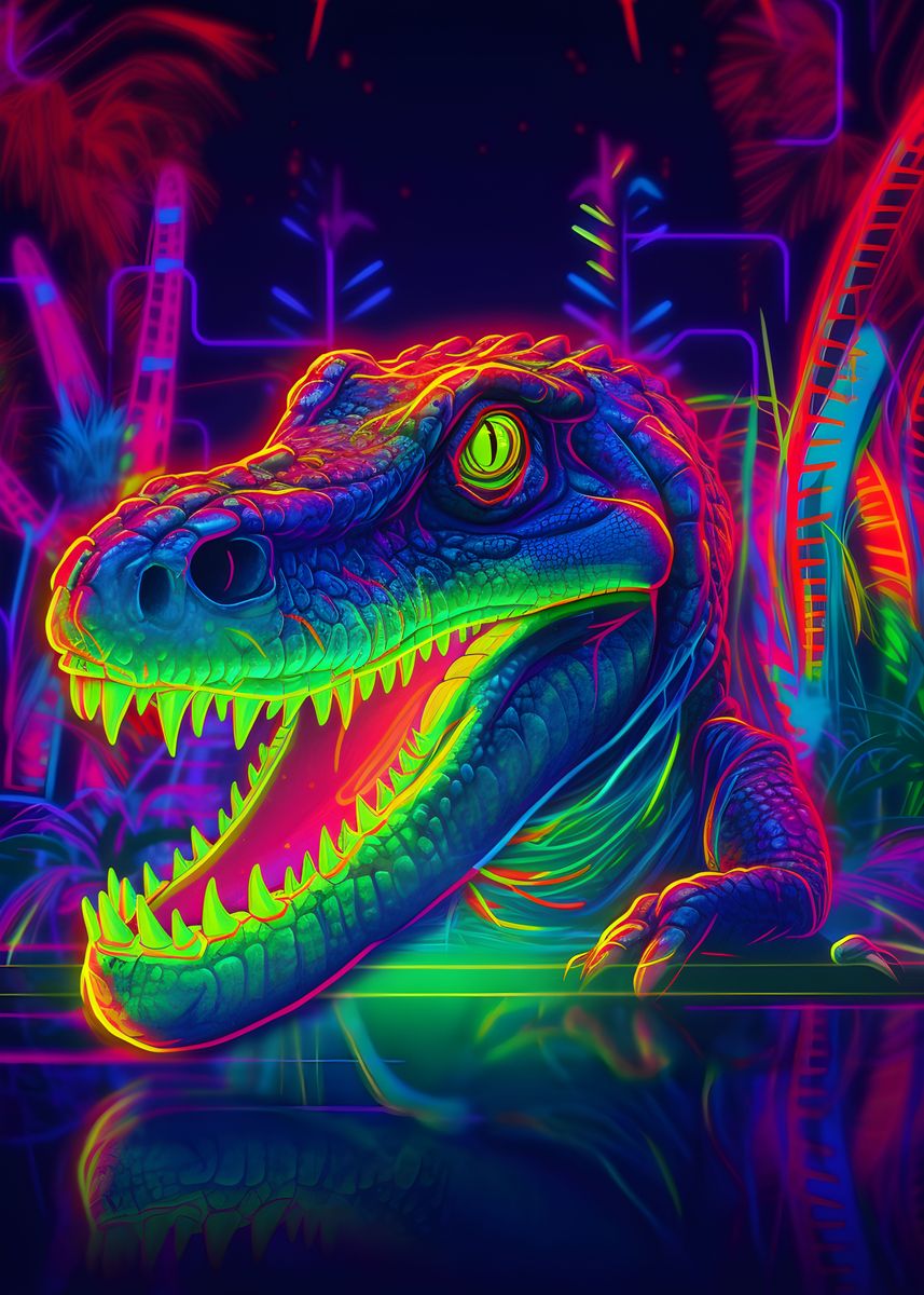 'Neon Crocodile' Poster by Makadur | Displate