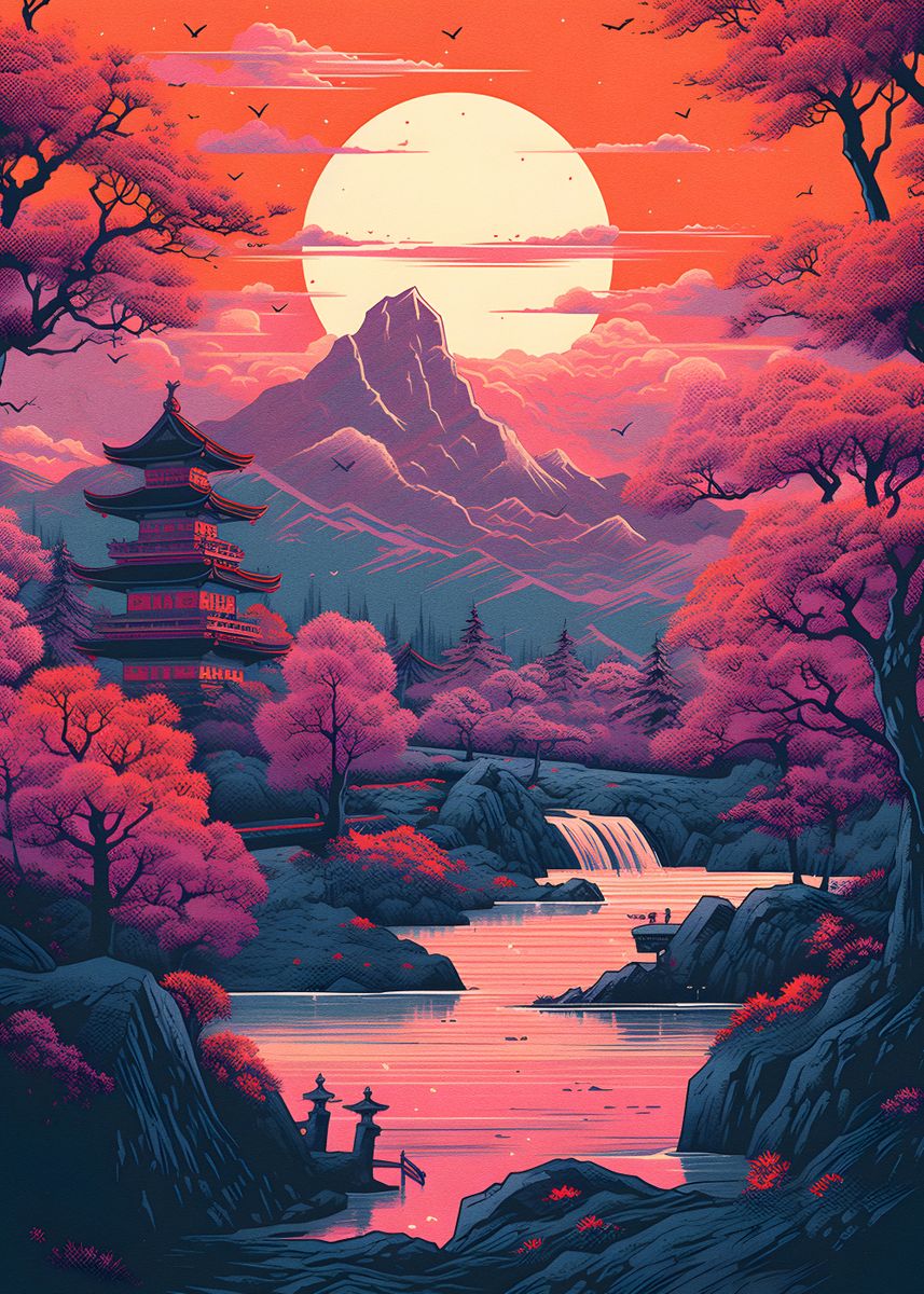 'fantasy nature japan 05' Poster, picture, metal print, paint by ...