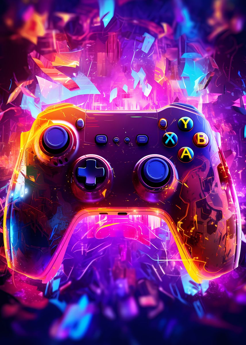 Neon Gaming ' Poster, picture, metal print, paint by GoodLifeImages