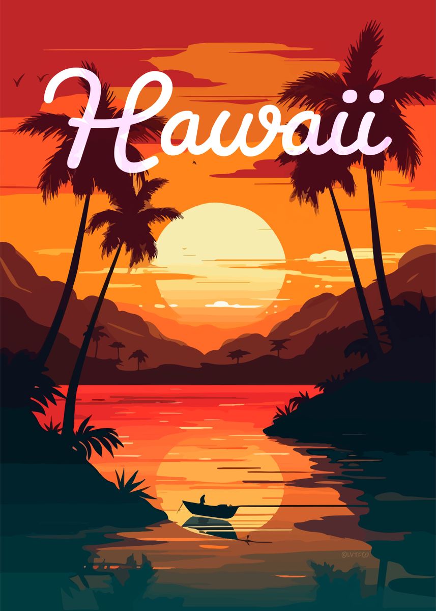 'Hawaii Sunset Beach' Poster by LVTFCO | Displate