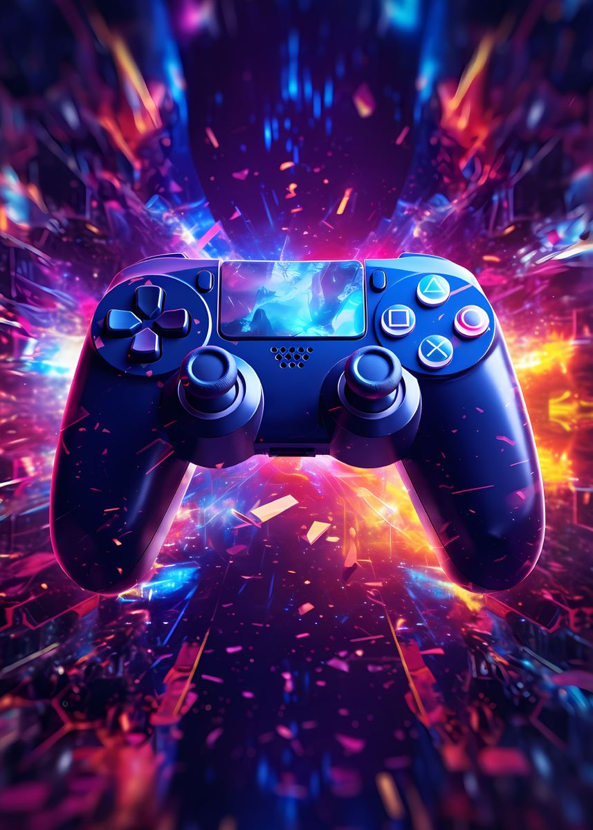 'Gaming Controller Neon' Poster, picture, metal print, paint by ...