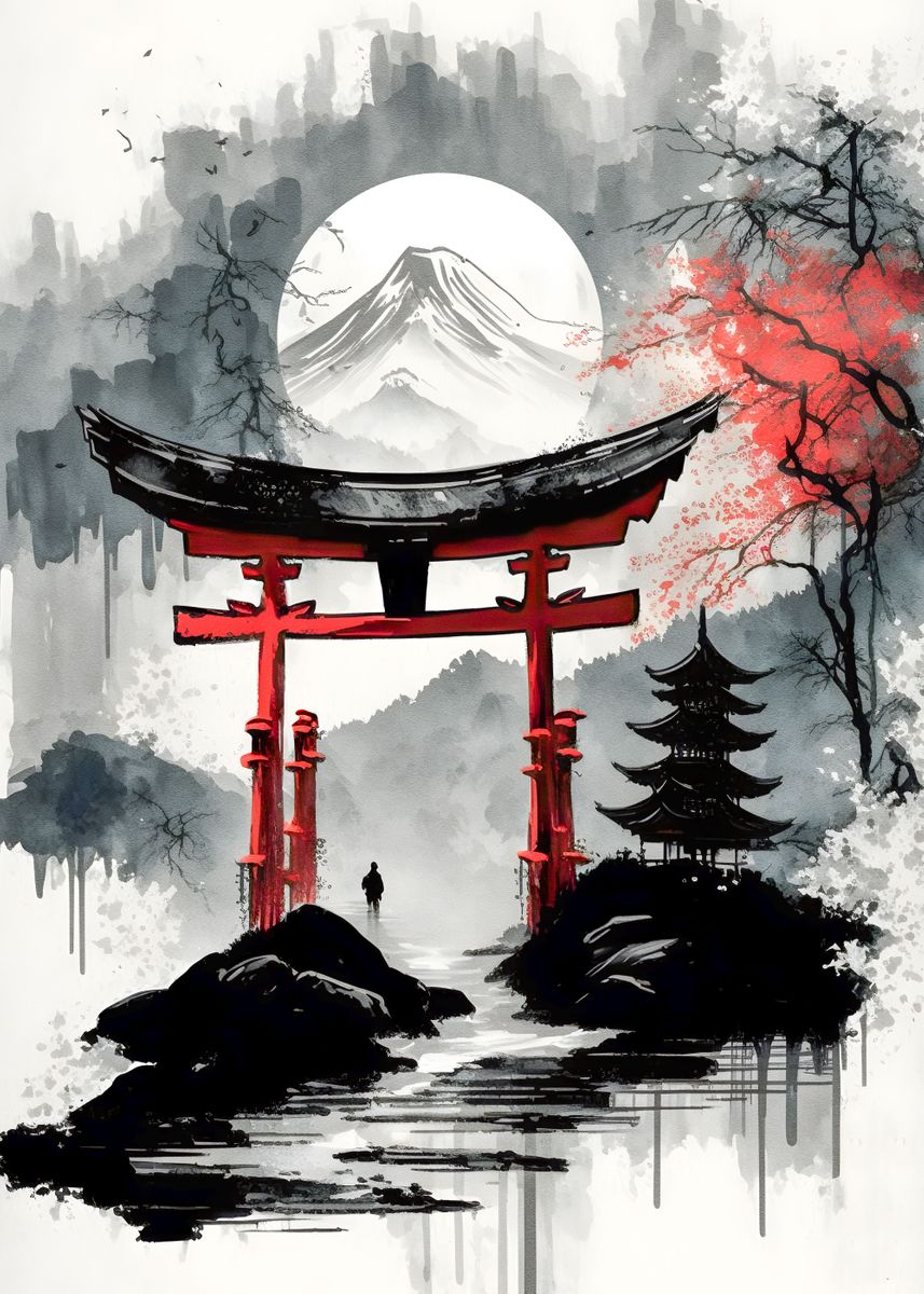 'japanese torii gate paint' Poster, picture, metal print, paint by ...