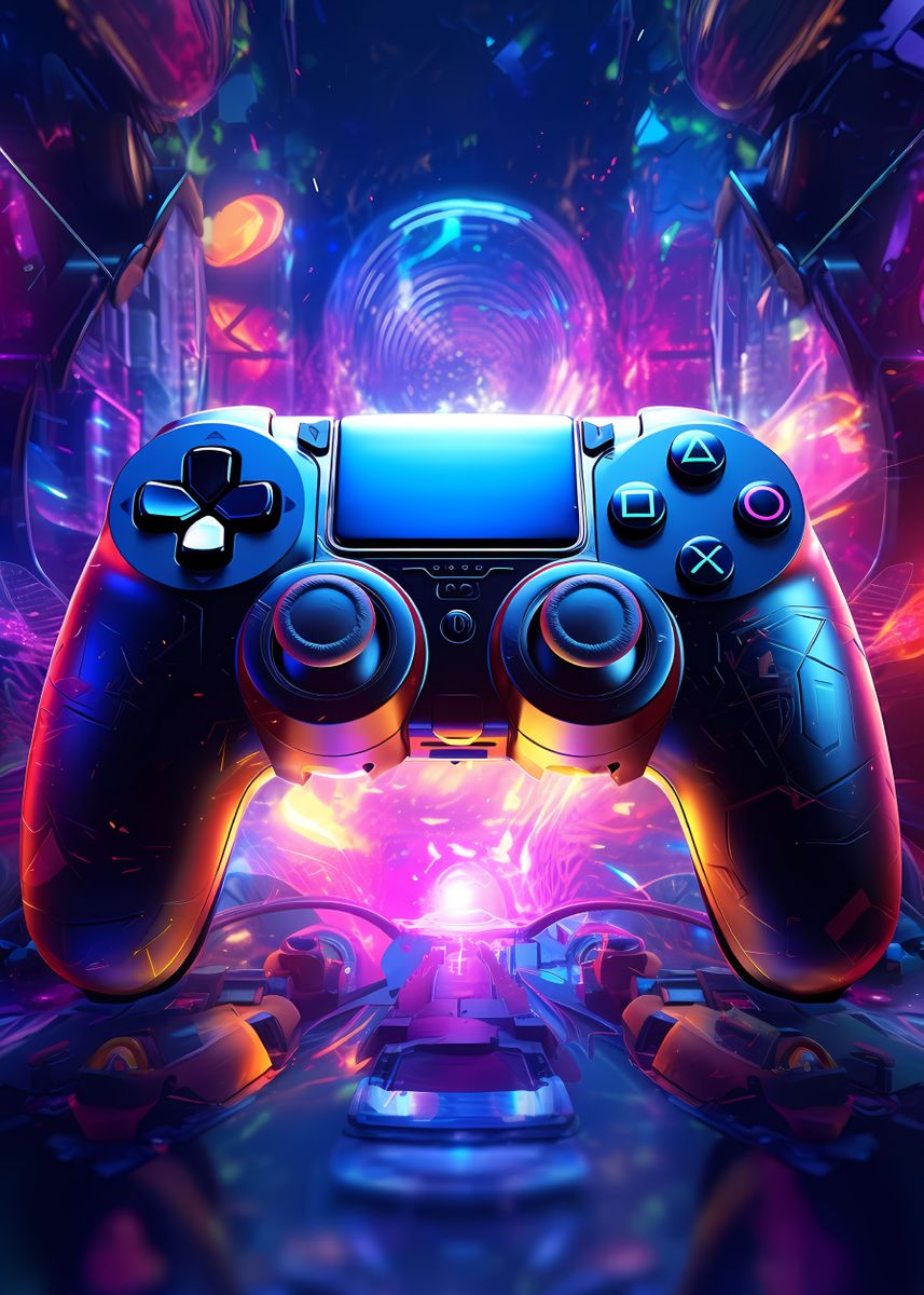 Neon Gaming ' Poster, picture, metal print, paint by