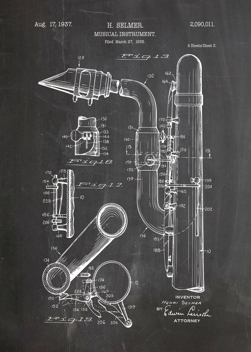 'musical instrument patent' Poster, picture, metal print, paint by ...