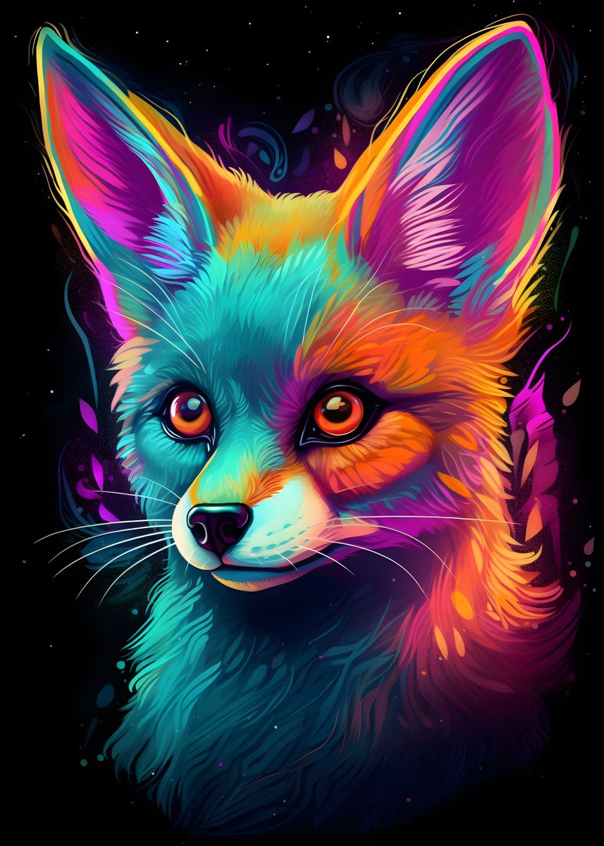 'Neon Fennec Fox' Poster by Makadur Displate
