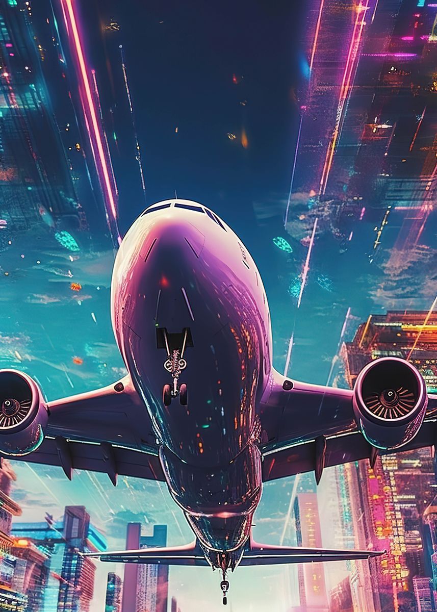 'plane neon' Poster, picture, metal print, paint by Pro Elise | Displate