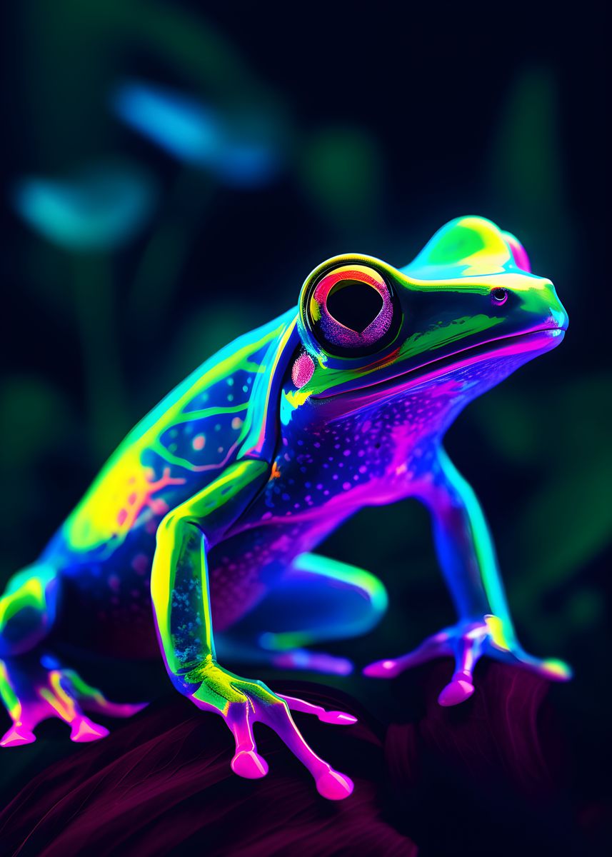 'Neon Frog' Poster, picture, metal print, paint by Makadur | Displate