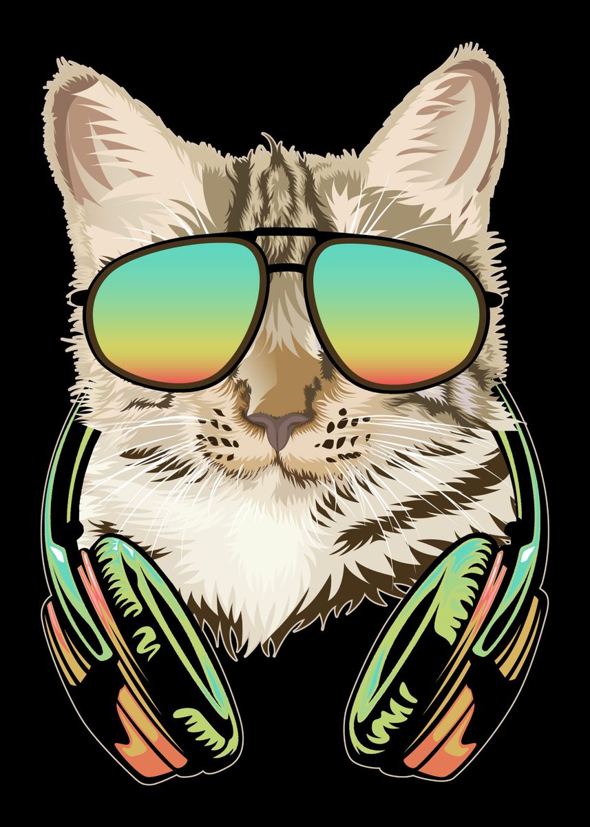 Cat DJ, Cat with Headphones | Sticker