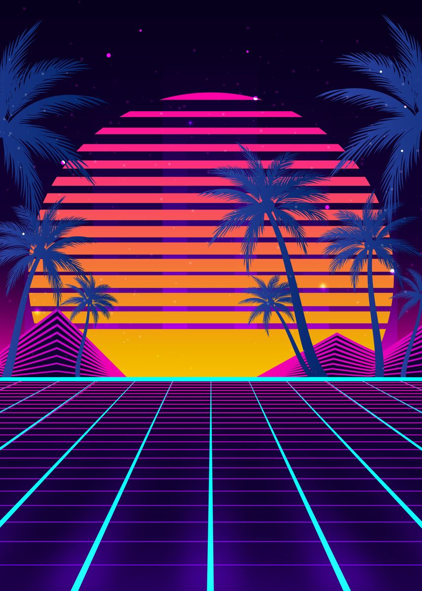 'Cyber Sunset 80s' Poster by EDM Project | Displate