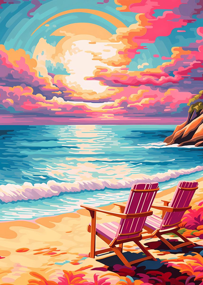 'Beach Landscape' Poster, picture, metal print, paint by DecoyDesign