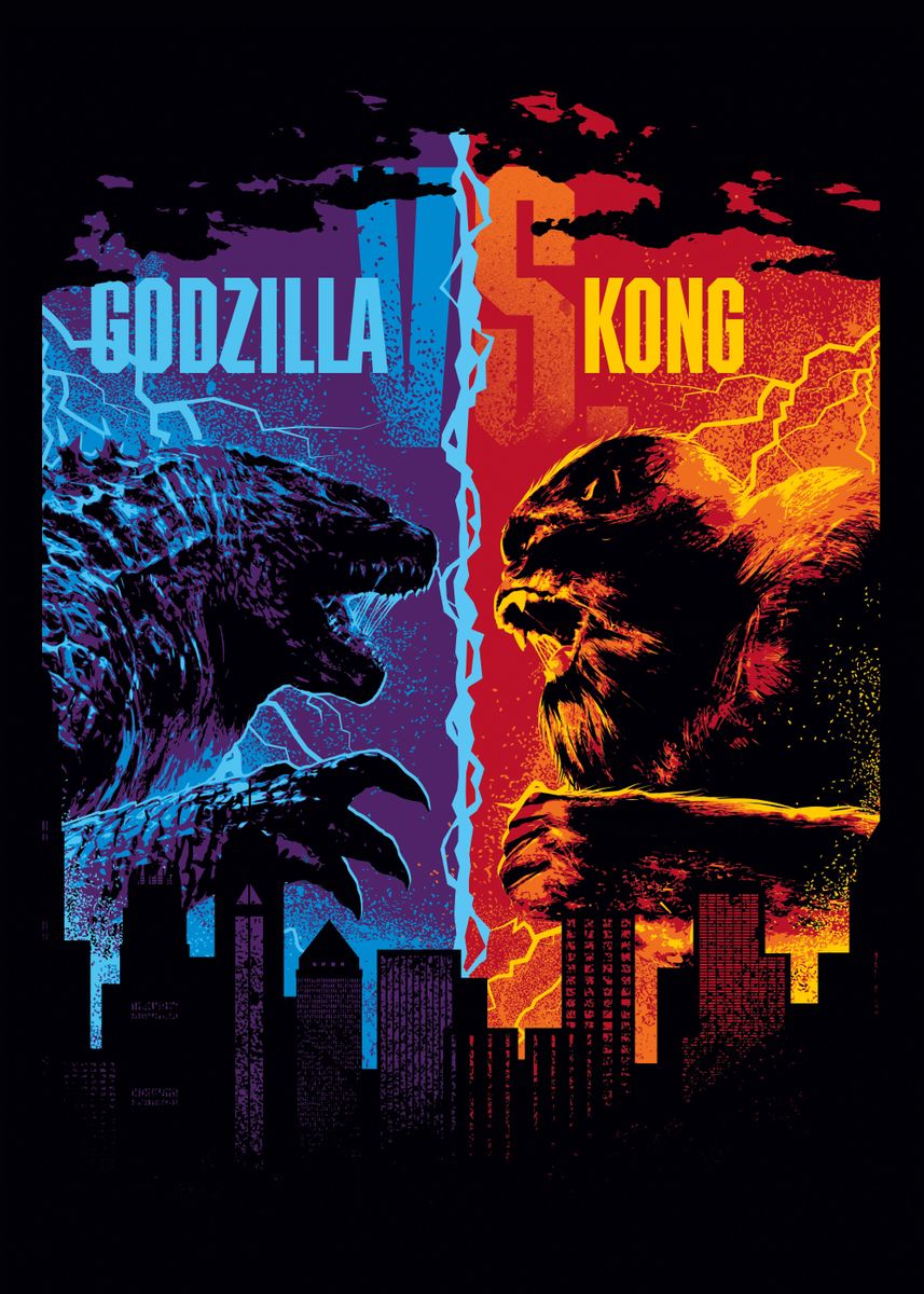 'Skyline Godzilla vs Kong' Poster, picture, metal print, paint by ...