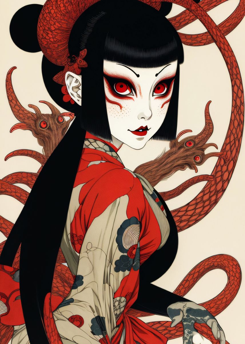 'Snake Demon Girl' Poster, picture, metal print, paint by Rick Creative ...