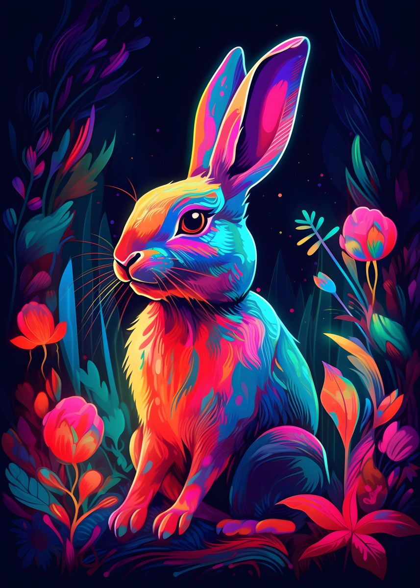 Neon Rabbit Poster for Sale by hustlart