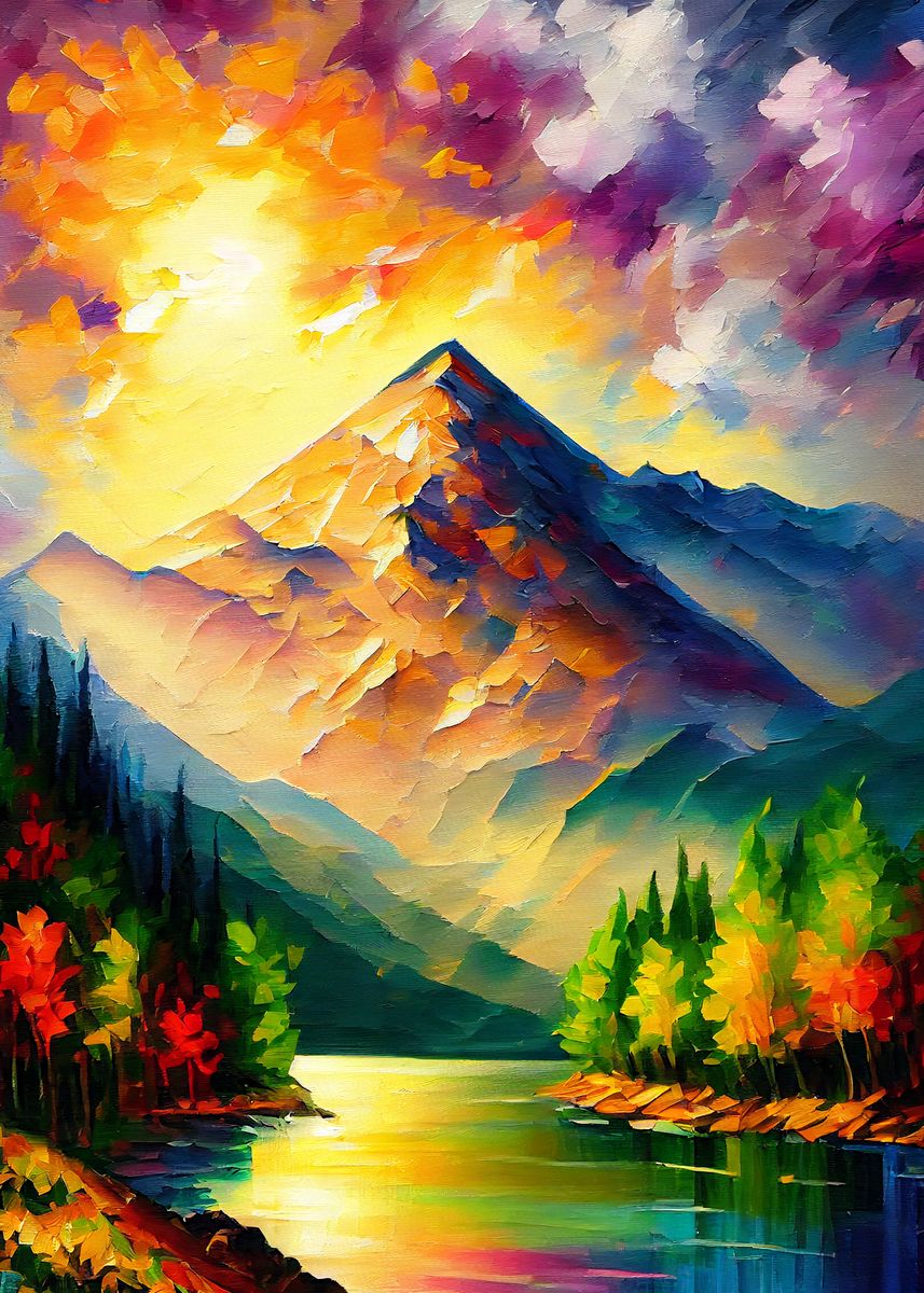 'Palette Knife Mountains 47' Poster, picture, metal print, paint by