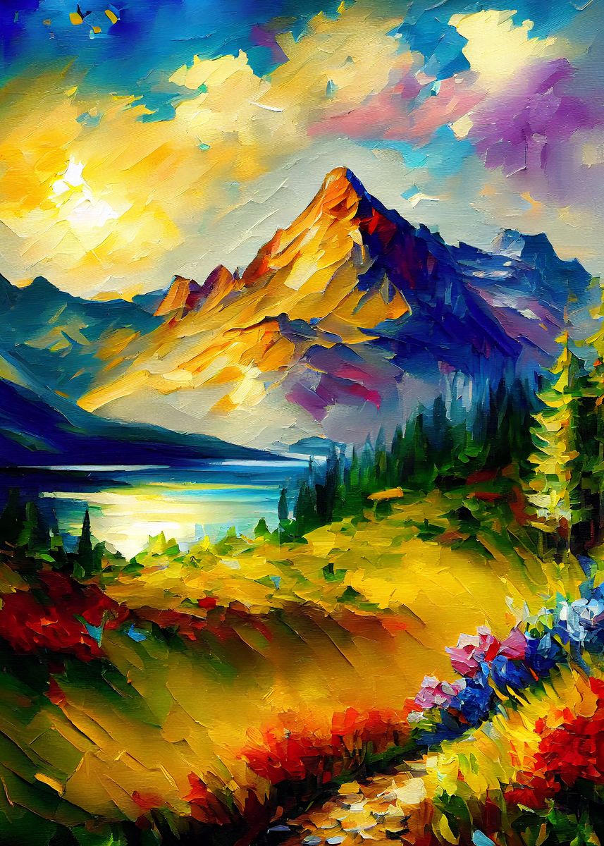 'Palette Knife Mountains 42' Poster, picture, metal print, paint by