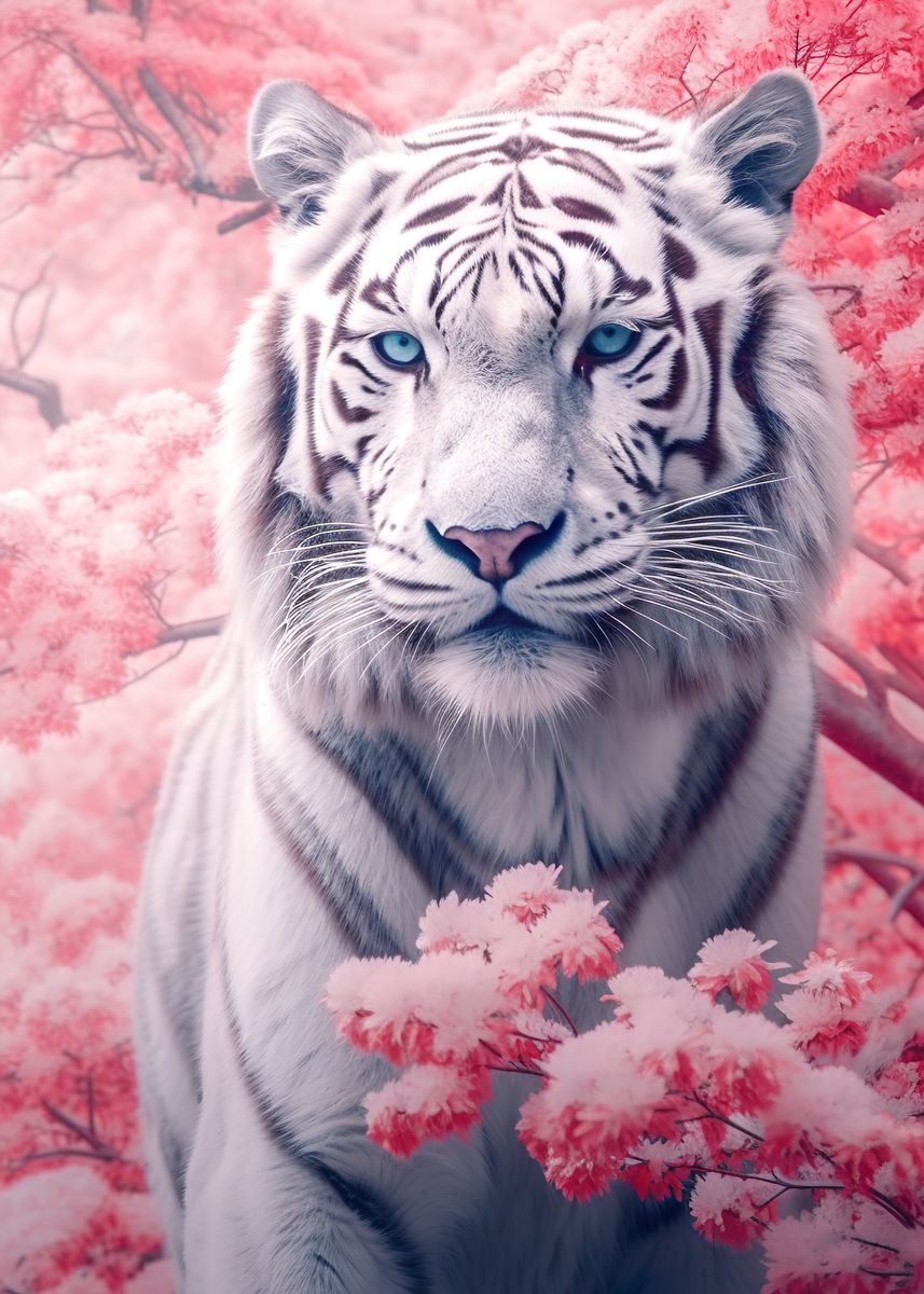 'Tiger in Cherry Blossom' Poster, picture, metal print, paint by ...