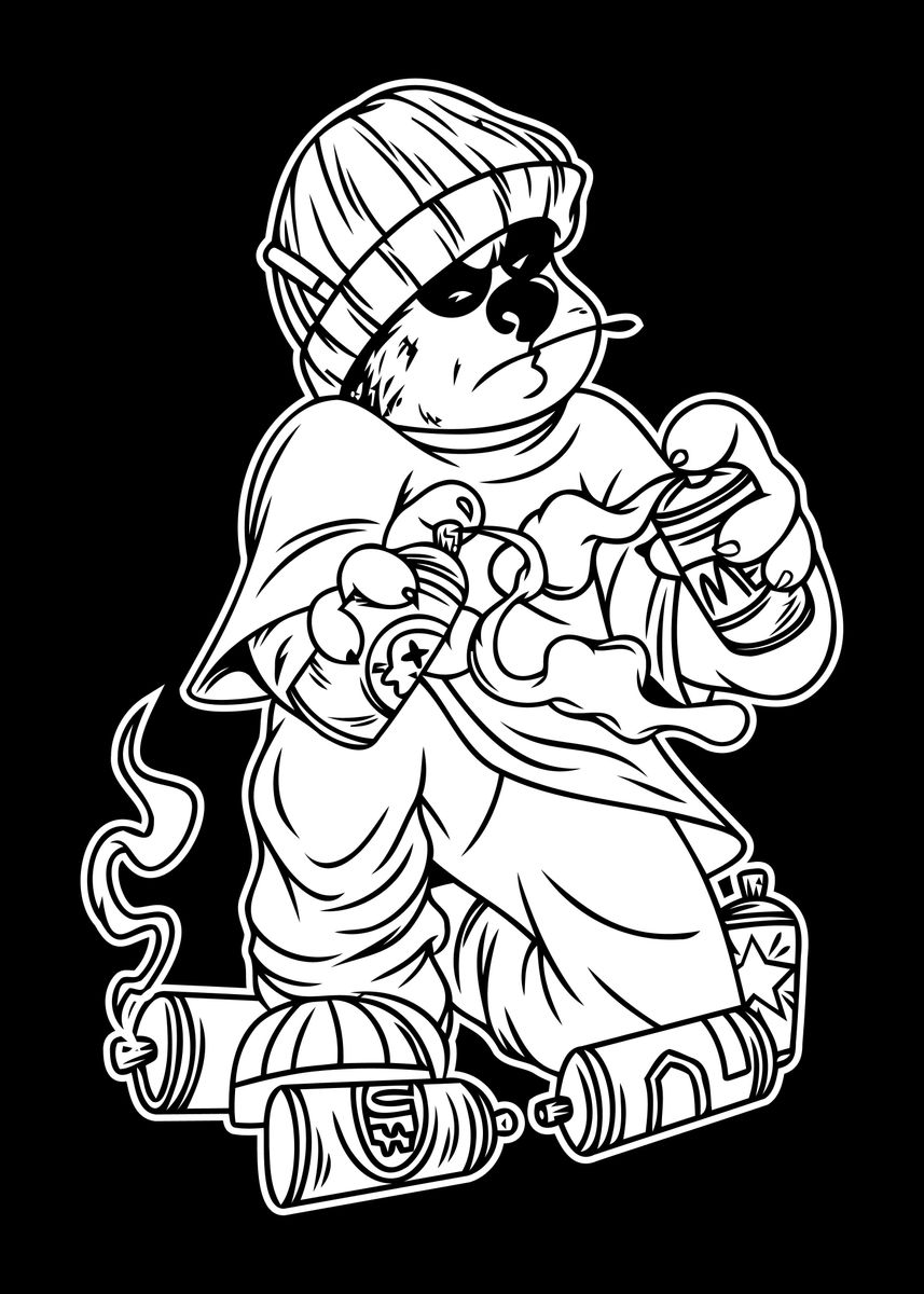 Cartoon Rapping Panda 'Rap Panda BnW 02' Poster, picture, metal print, paint by hendra ...