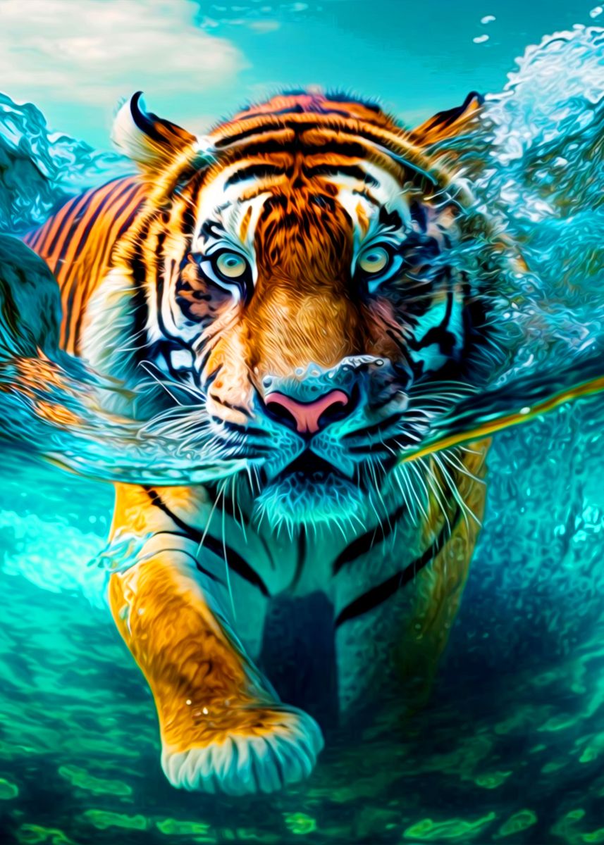 'Tiger' Poster, picture, metal print, paint by bds land | Displate