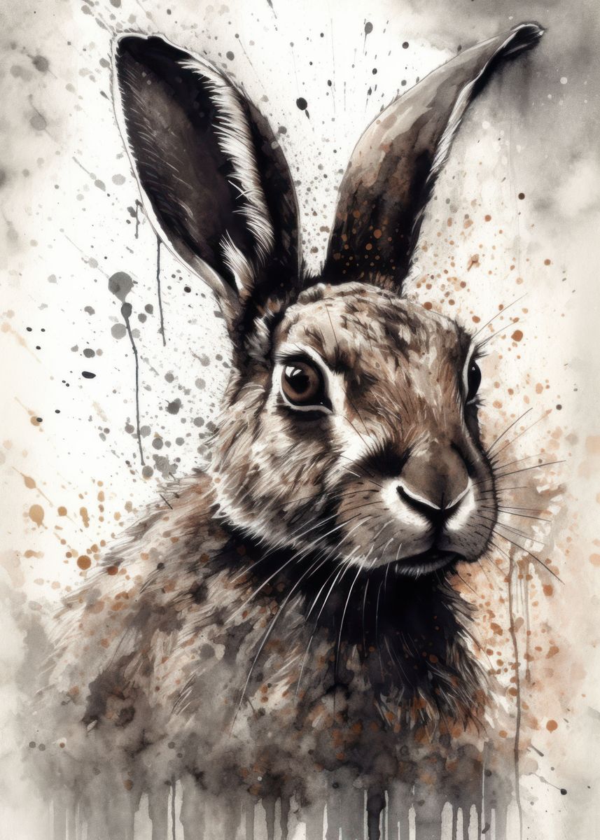 'Rabbit Beauty Black Ink' Poster by Usama Design | Displate