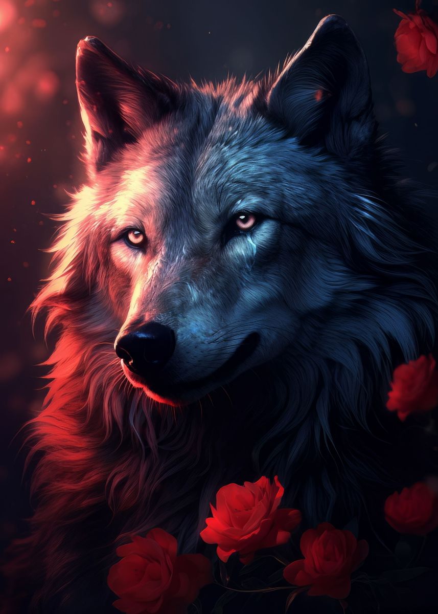 'wolf magical red rose ' Poster by Adel S | Displate