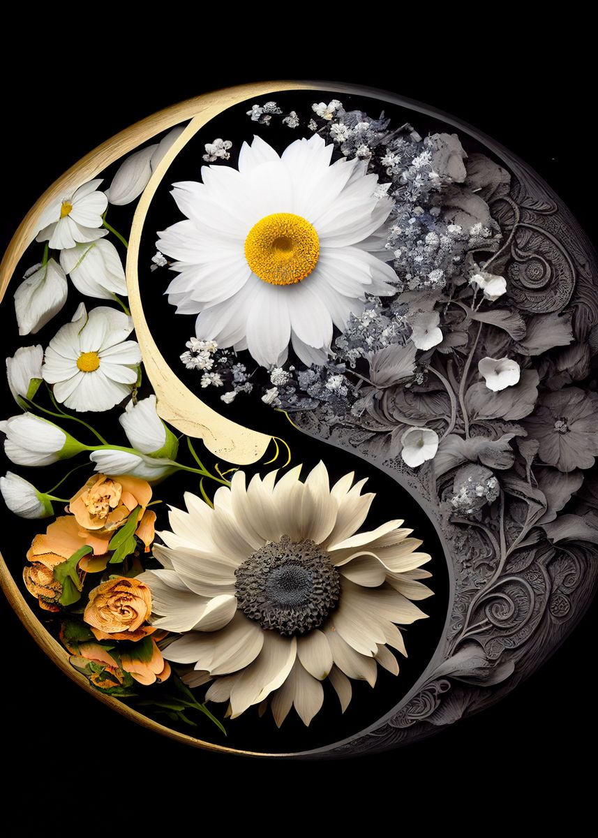 'flower Yin Yang ' Poster, Picture, Metal Print, Paint By Vendzi 