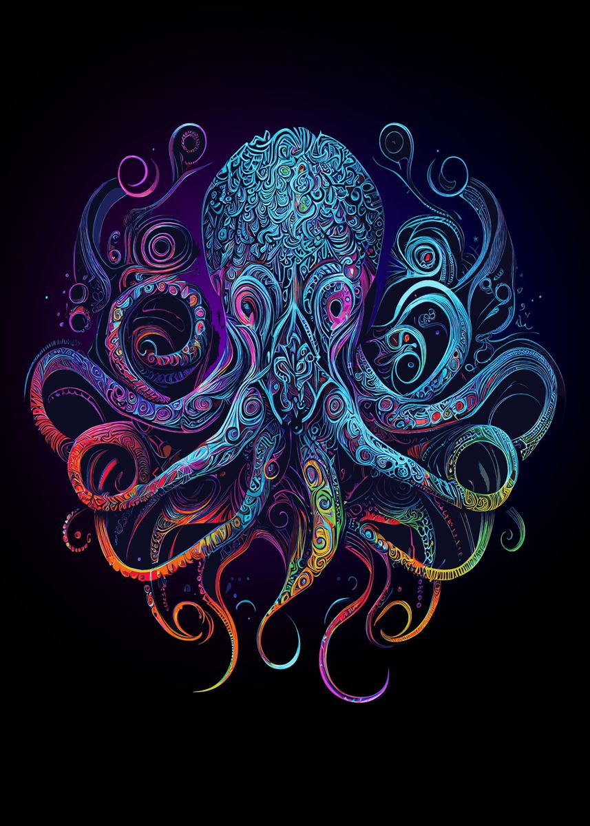 'Colorful Kraken Octopus' Poster, picture, metal print, paint by ...