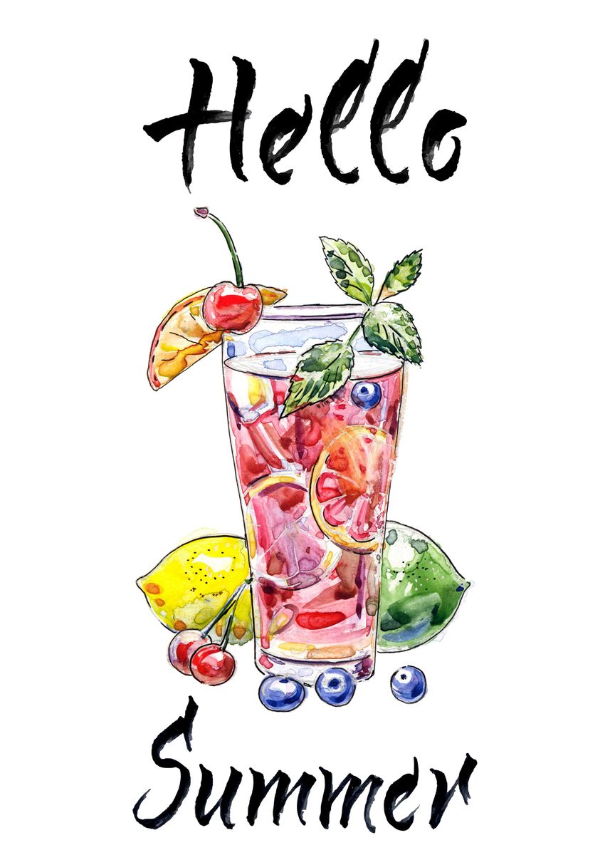 'Hello Summer Watercolor' Poster, picture, metal print, paint by Maryna ...