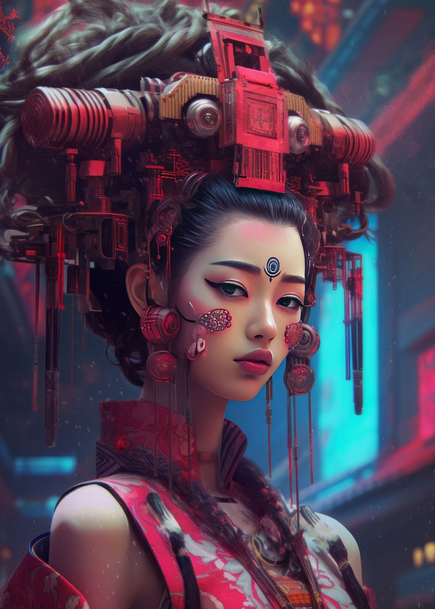 'Cyberpunk geisha' Poster, picture, metal print, paint by Graphic ...