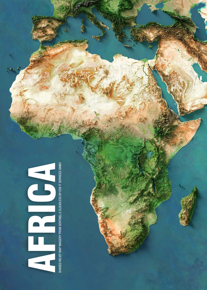 'Africa shaded relief map' Poster, picture, metal print, paint by