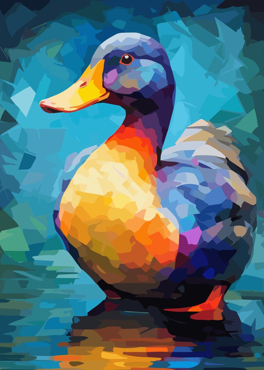 'Cute Duck Abstract Art' Poster, picture, metal print, paint by Art Jiyuu Displate