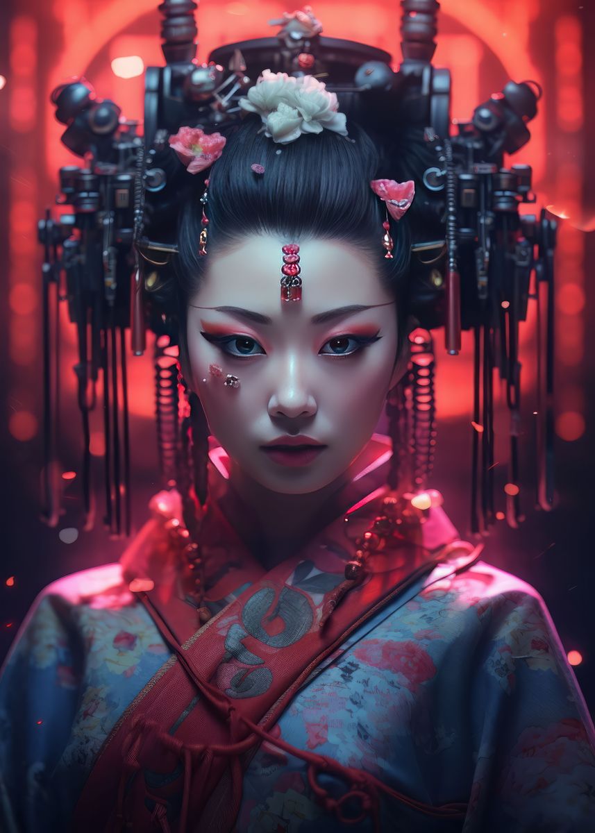 'Cyberpunk geisha' Poster, picture, metal print, paint by Graphic ...