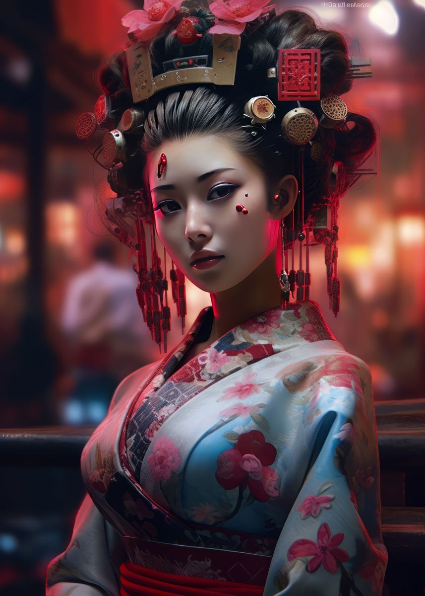 'Cyberpunk geisha' Poster, picture, metal print, paint by Graphic ...