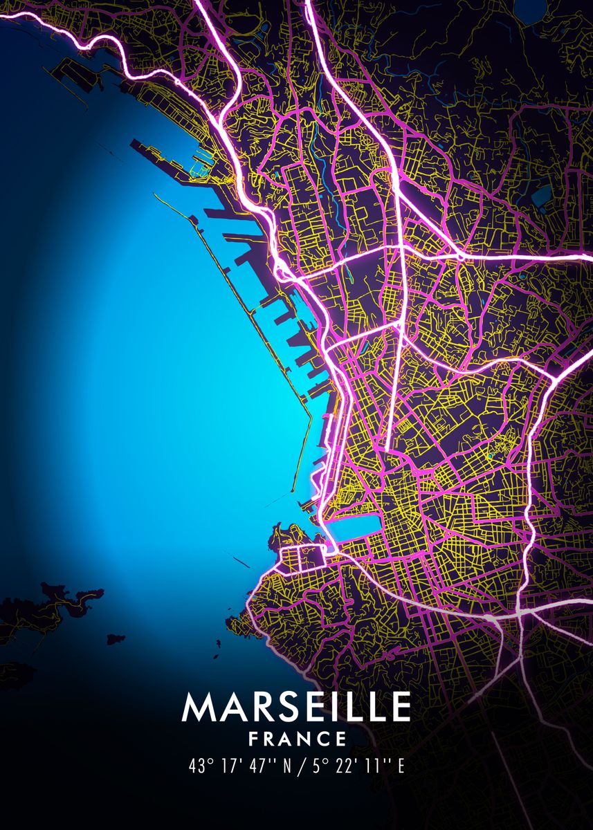 'Marseille Map' Poster by Miracle Studio | Displate