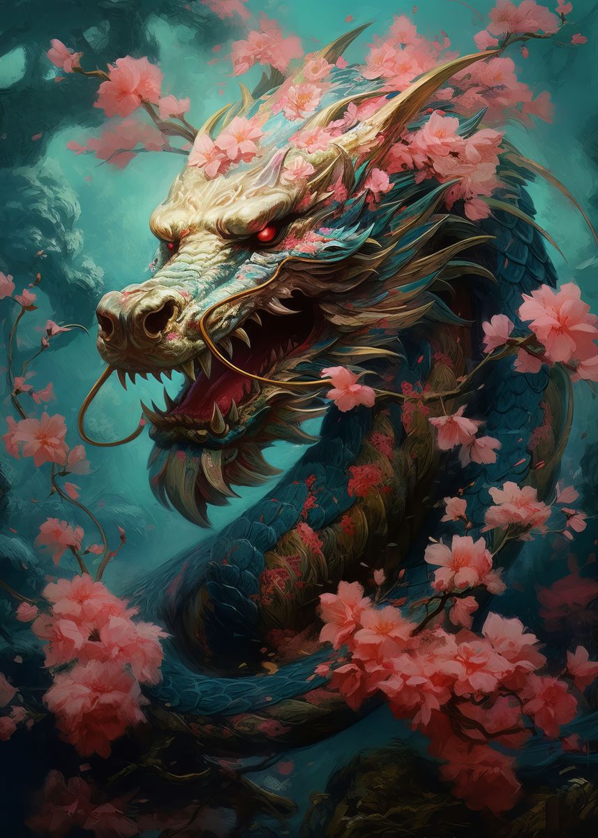 'Japanese dragon cherry' Poster, picture, metal print, paint by Graphic ...