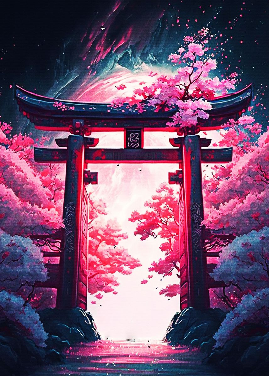 'Cherry Blossoms Gate' Poster, picture, metal print, paint by Muh Asdar ...