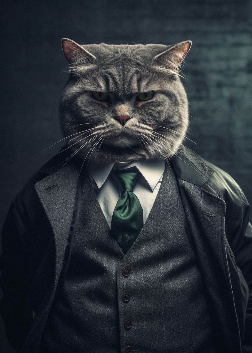 'Gangster Cat 1' Poster, picture, metal print, paint by Adam Cousins