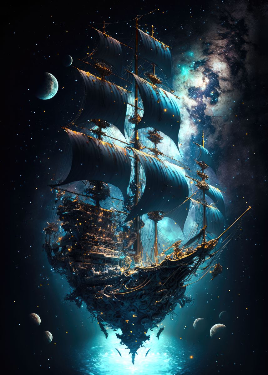 'Space Pirate Ship' Poster, picture, metal print, paint by Astrodeum ...
