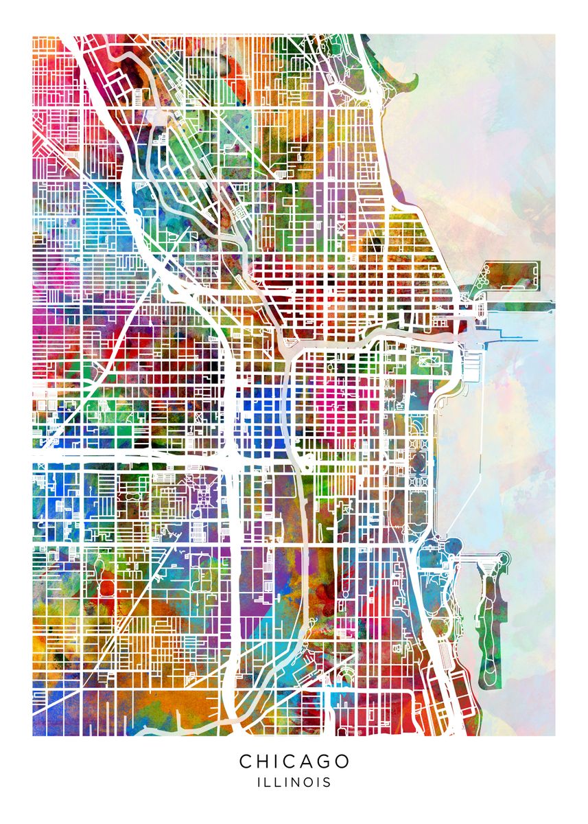 'Chicago Illinois Map' Poster, picture, metal print, paint by Michael ...